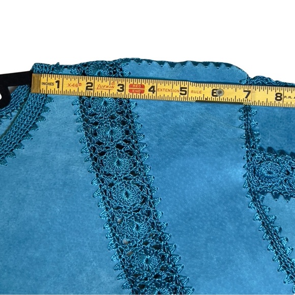 S.M.H Vintage Suede Paneled Crocheted Boho Western Festival Y2K Blazer Coat - Picture 14 of 15